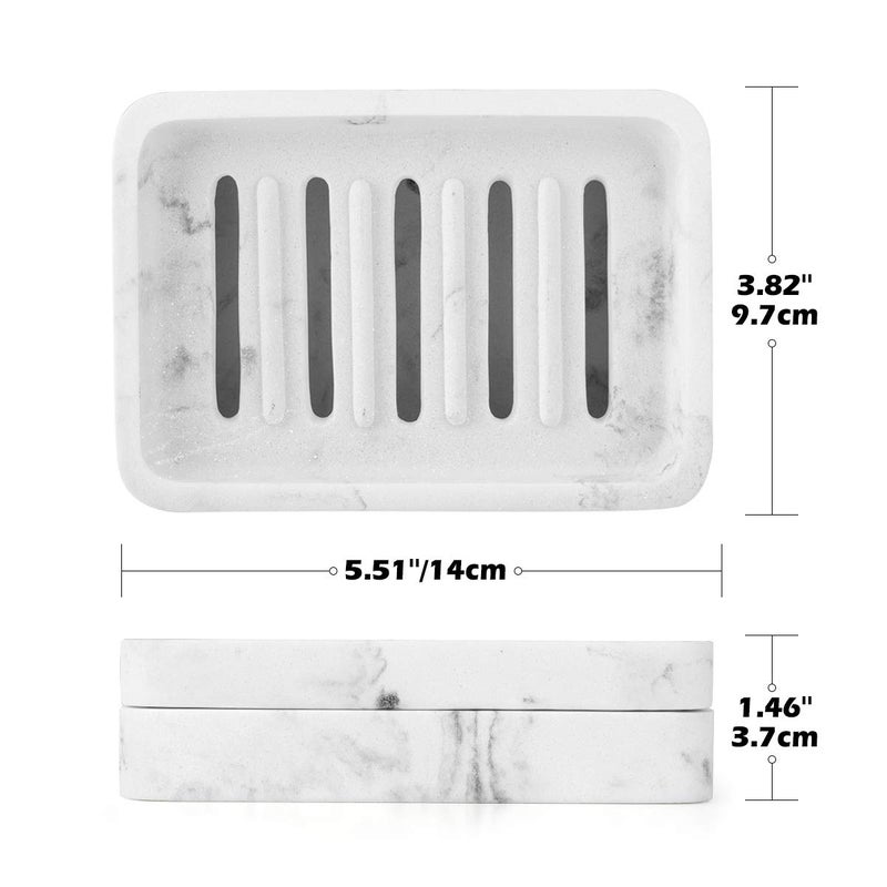 MoKo Soap Dish, Dual-Layer Resin Bar Soap Tray Container Box Case Holder with Detachable Slotted Draining Board Small Tray for Bathroom Kitchen Shower Bathtub Sinks Counter-top - White Marble - Image 5